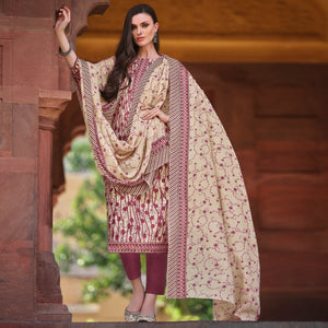 Dusty Pink Printed Pure Cotton Dress Material