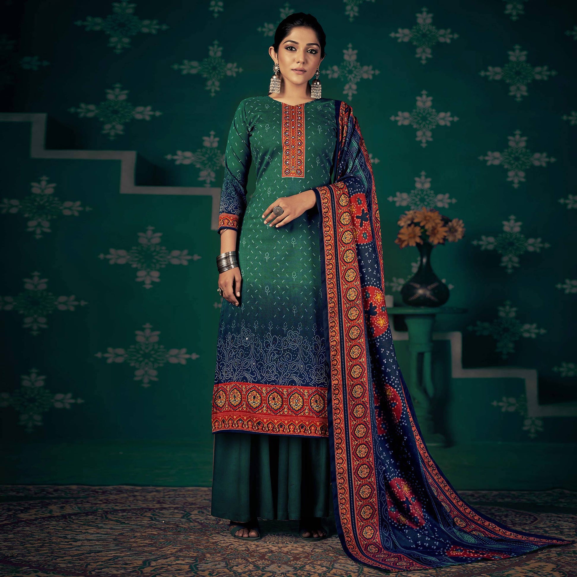 green-bandhani-printed-pashmina-salwar-suit-1