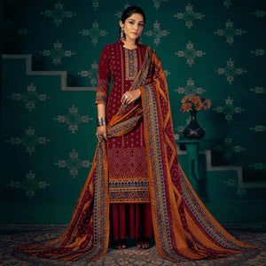Maroon Bandhani Printed Pashmina Salwar Suit