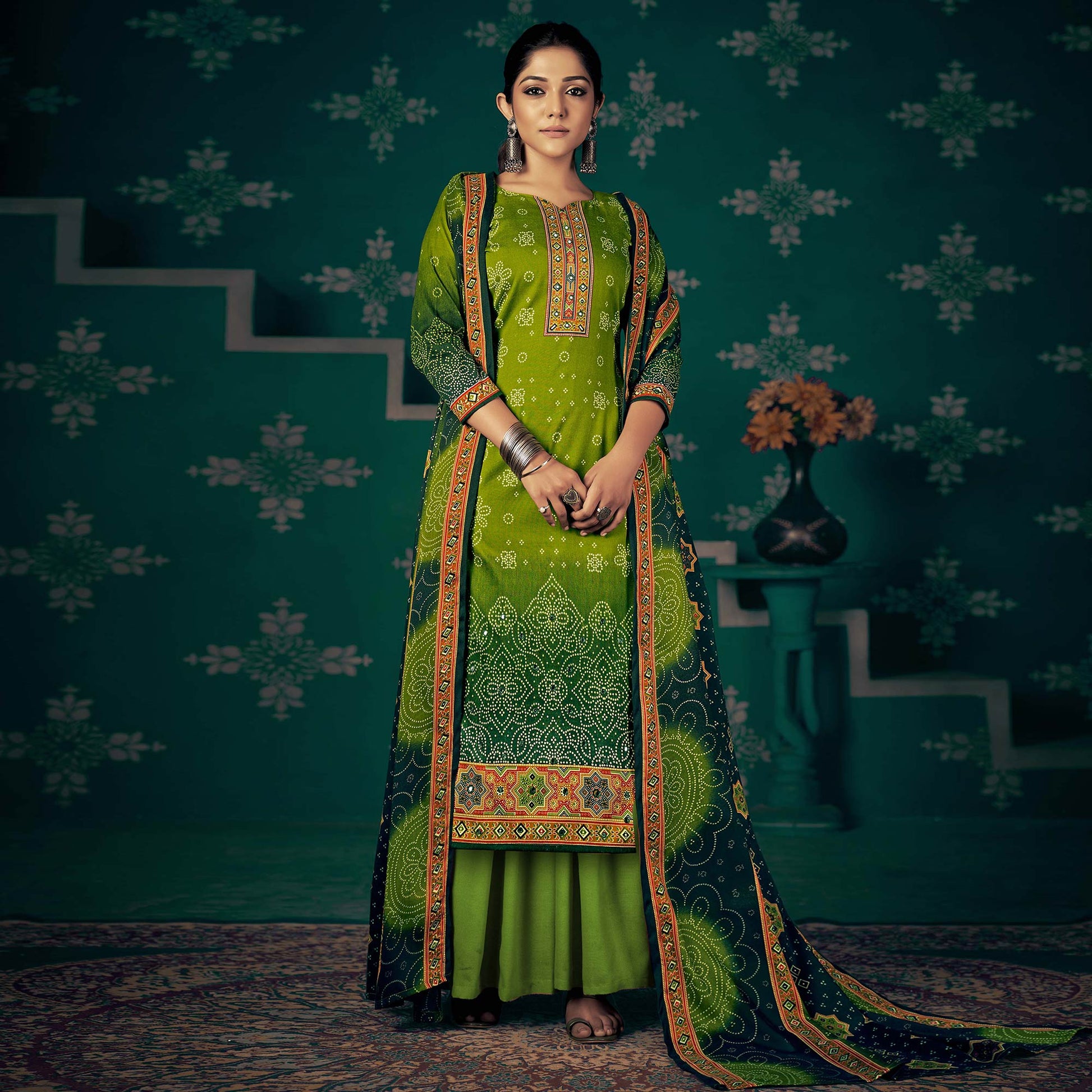 green-bandhani-printed-pashmina-salwar-suit