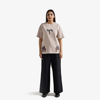 F A R A K | BARAAT BLOCK PRINTED TSHIRT { BEIGE BROWN