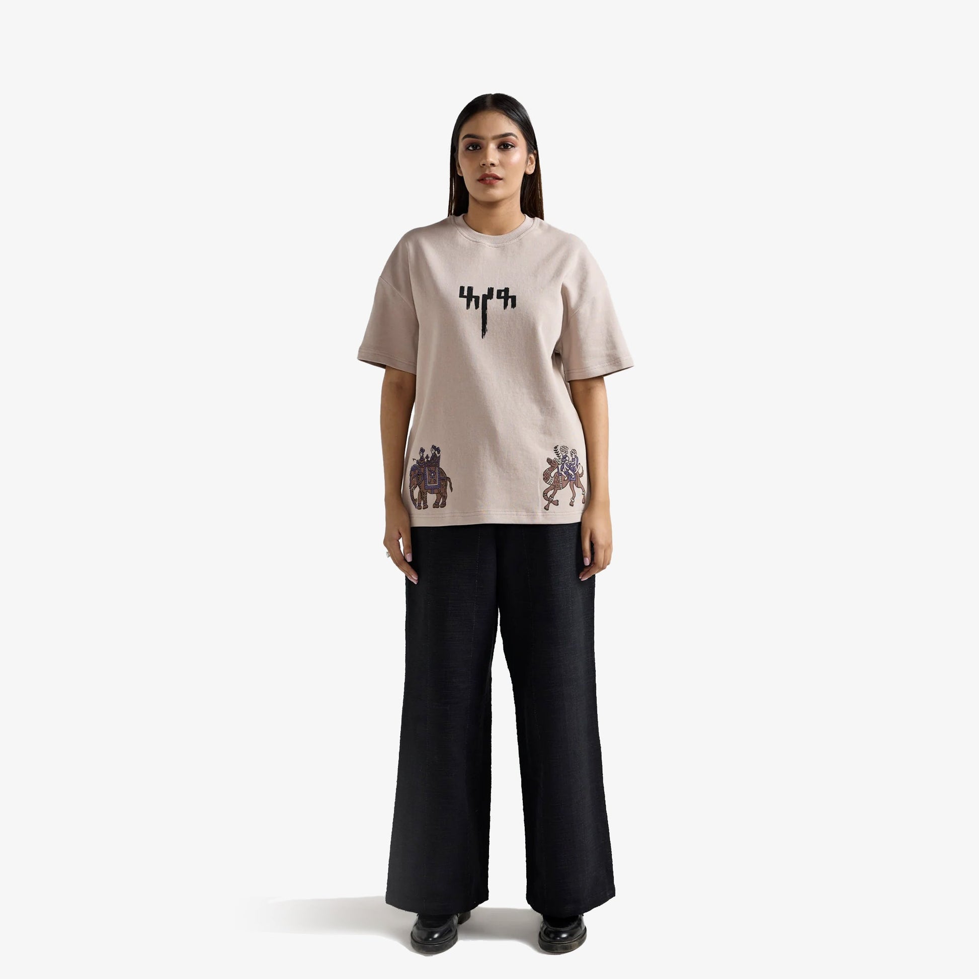 F A R A K | BARAAT BLOCK PRINTED TSHIRT { BEIGE BROWN