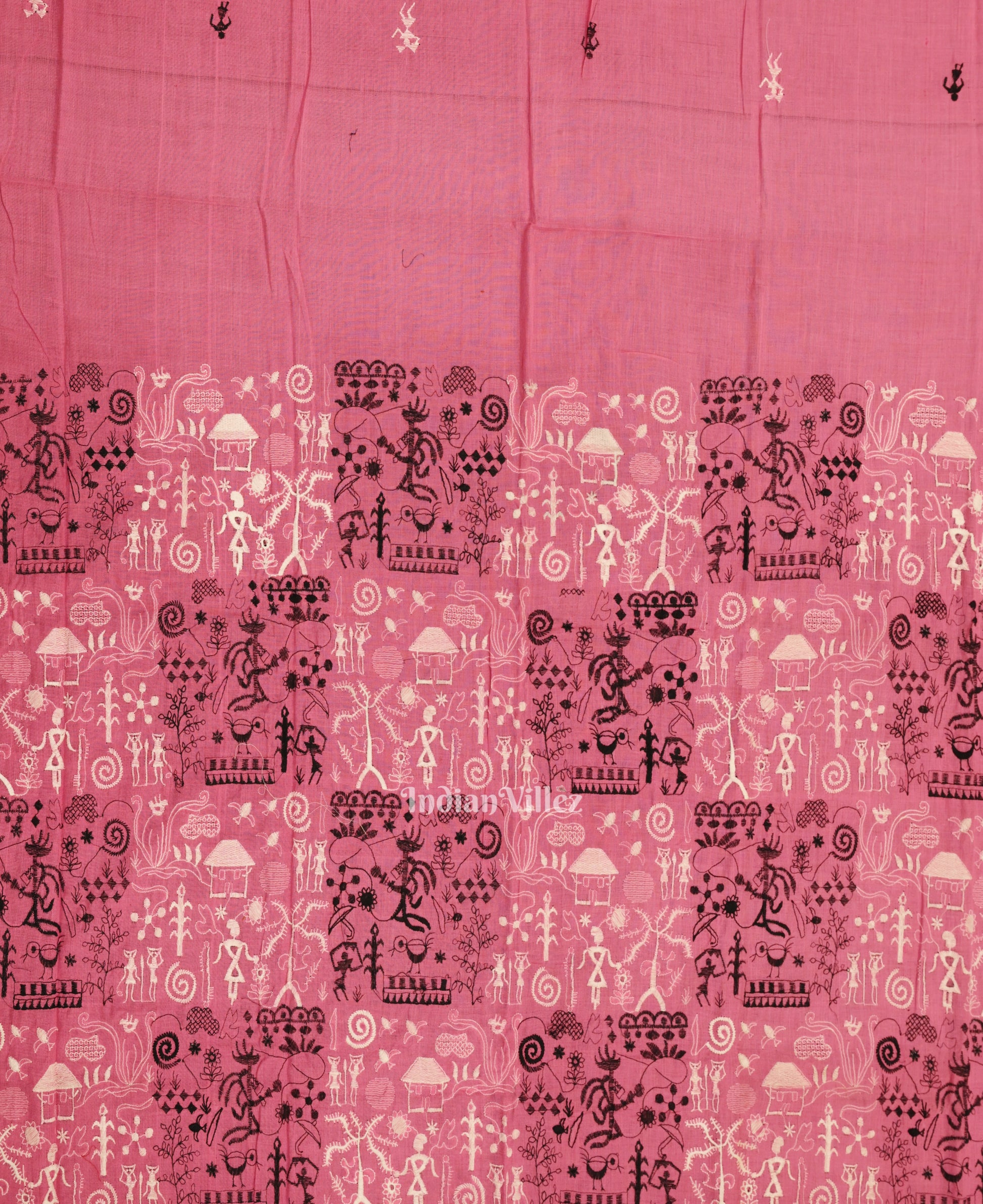 Pink Black Tribal Design Sambalpuri Dress Material & Dupatta