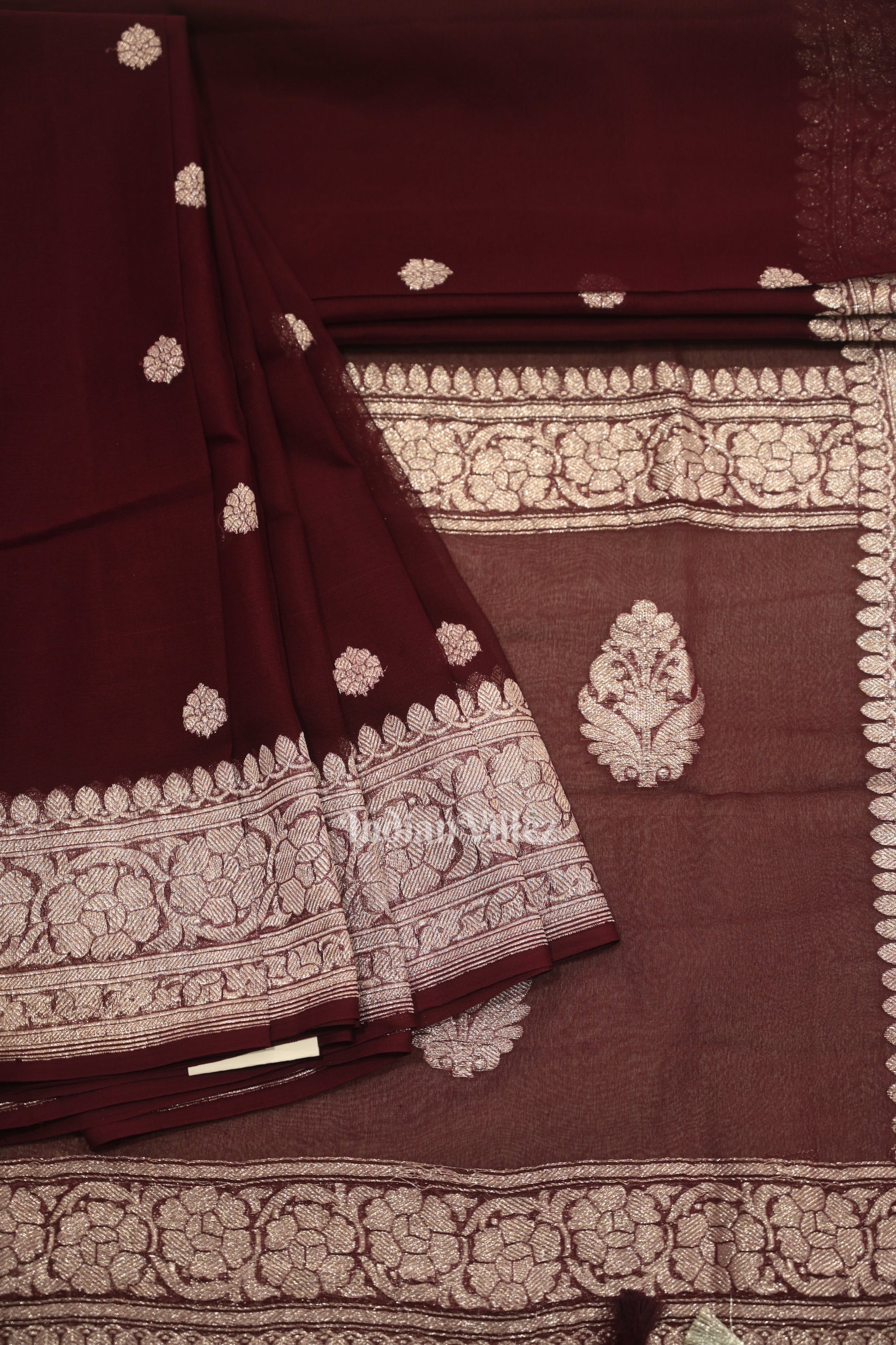 Wine Purple Pure Khaddi Chiffon Banarasi Saree