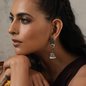 trueBrowns Silver Gold Tone Jhumka Earrings