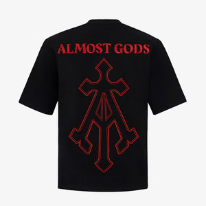 ALMOST GODS | ALPHA CROSS EMBROIDERED T-SHIRT { BLACK