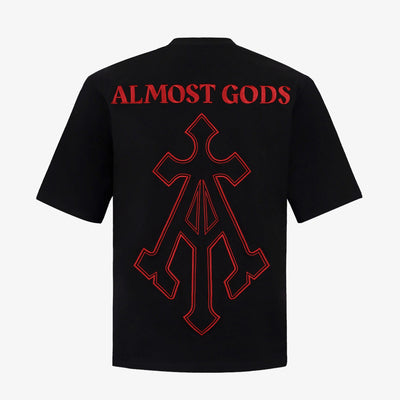 ALMOST GODS | ALPHA CROSS EMBROIDERED T-SHIRT { BLACK