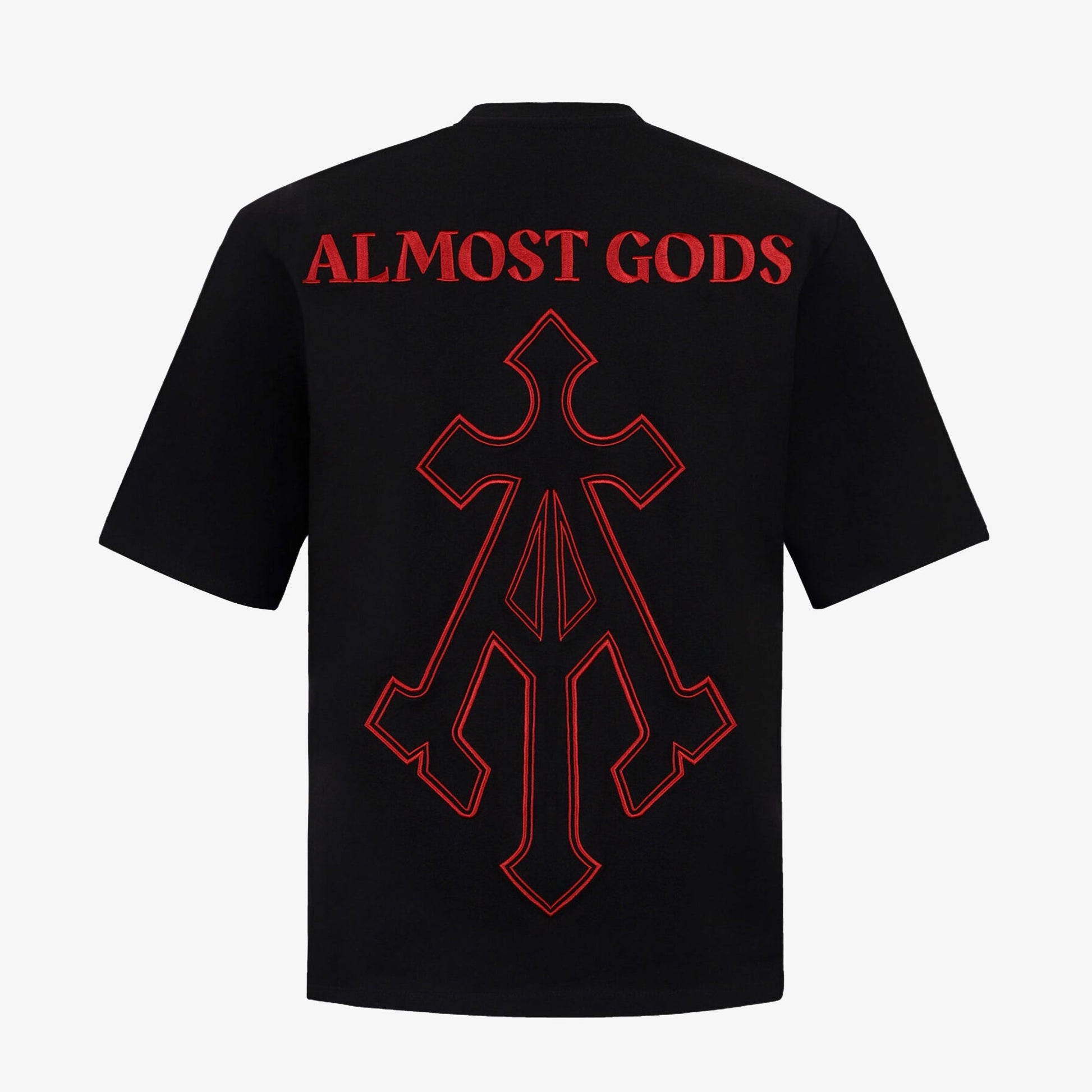ALMOST GODS | ALPHA CROSS EMBROIDERED T-SHIRT { BLACK