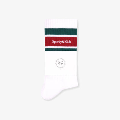SPORTY & RICH | SERIF LOGO STRIPED { WHITE/ALPINE/LAVA