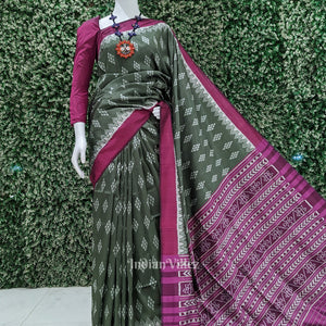 Sage Green with Wine Jhoti Theme Contemporary Designer Silk Saree