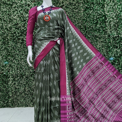 Sage Green with Wine Jhoti Theme Contemporary Designer Silk Saree
