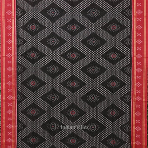 Black Red Tarabali Odisha Ikat Sambalpuri Cotton Saree