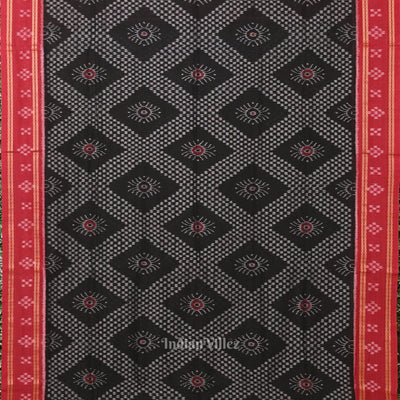 Black Red Tarabali Odisha Ikat Sambalpuri Cotton Saree