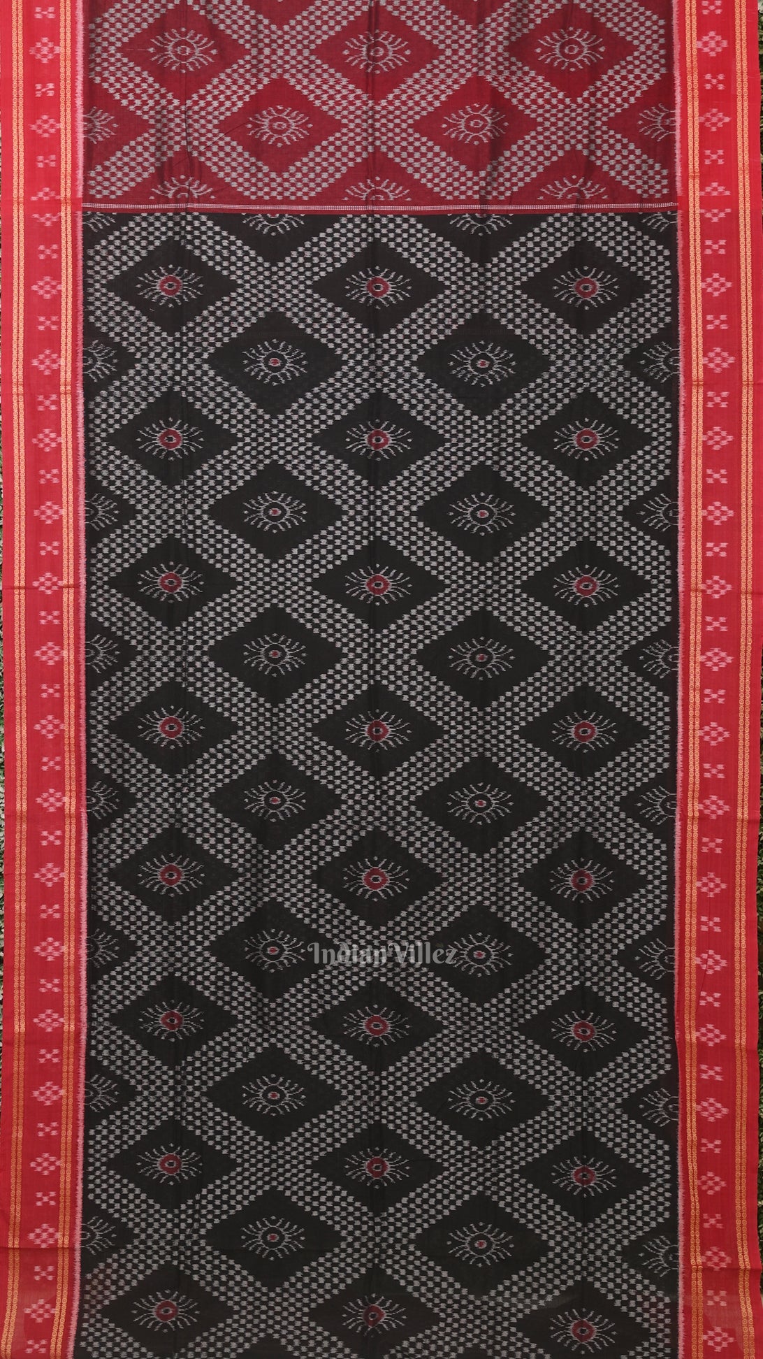 Black Red Tarabali Odisha Ikat Sambalpuri Cotton Saree