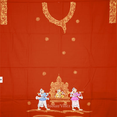 Orange Doli Barat Hand-Painted Pattachitra Dress Material