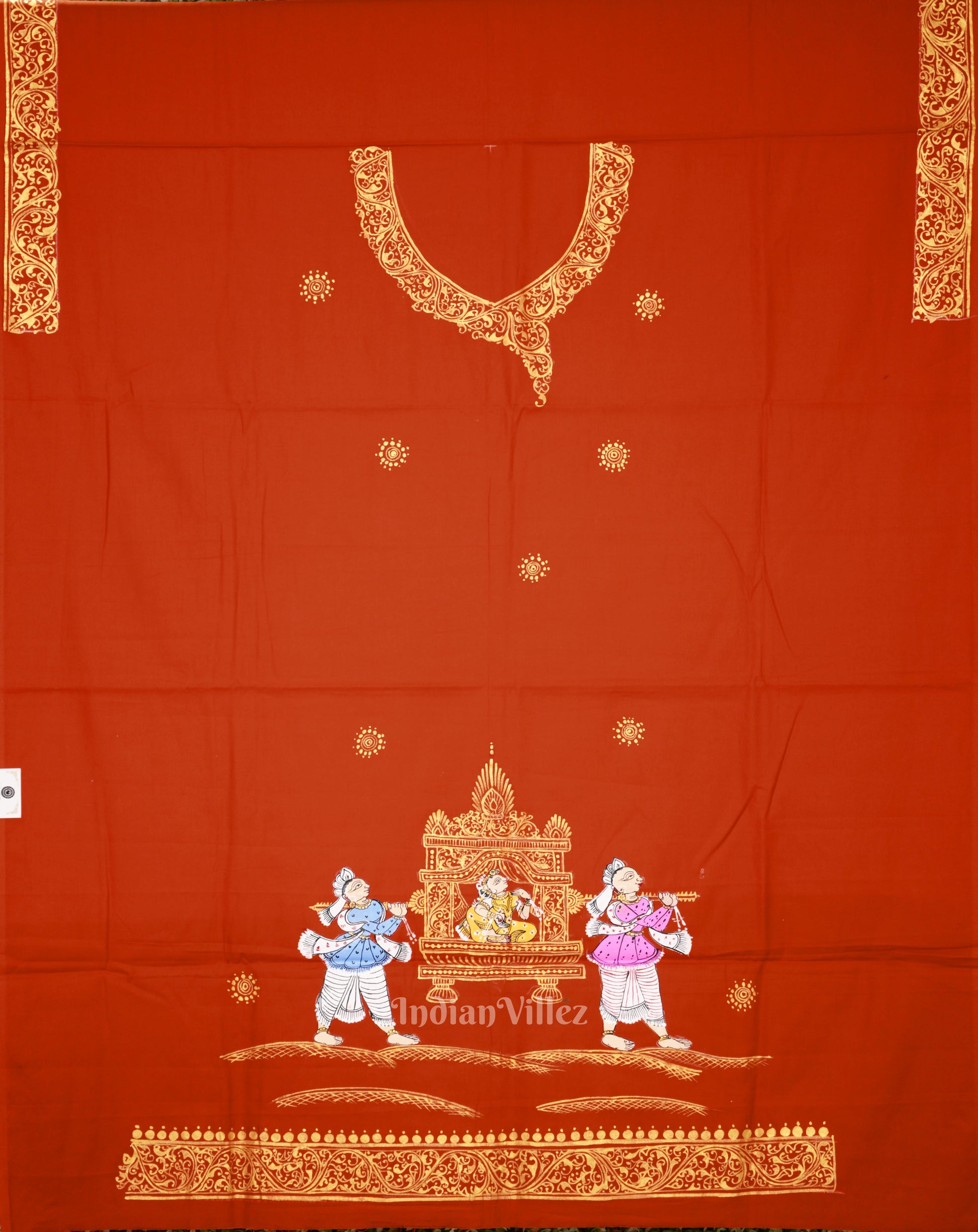 Orange Doli Barat Hand-Painted Pattachitra Dress Material