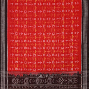 Red  Black Tribal Theme Odisha Sambalpuri Pure Cotton Saree