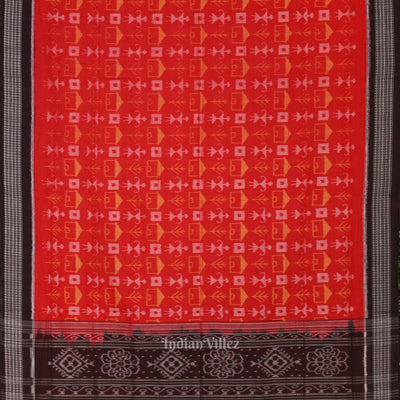 Red  Black Tribal Theme Odisha Sambalpuri Pure Cotton Saree