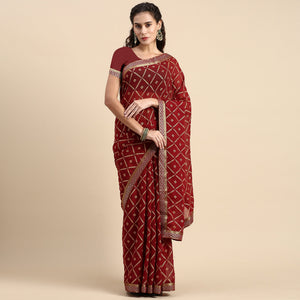 Maroon Floral Foil Printed Zomato Saree