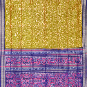 Mehendi Green Blue Floral Motif Sambalpuri Silk Saree