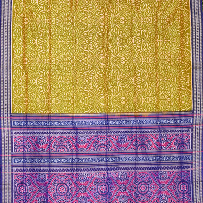 Mehendi Green Blue Floral Motif Sambalpuri Silk Saree