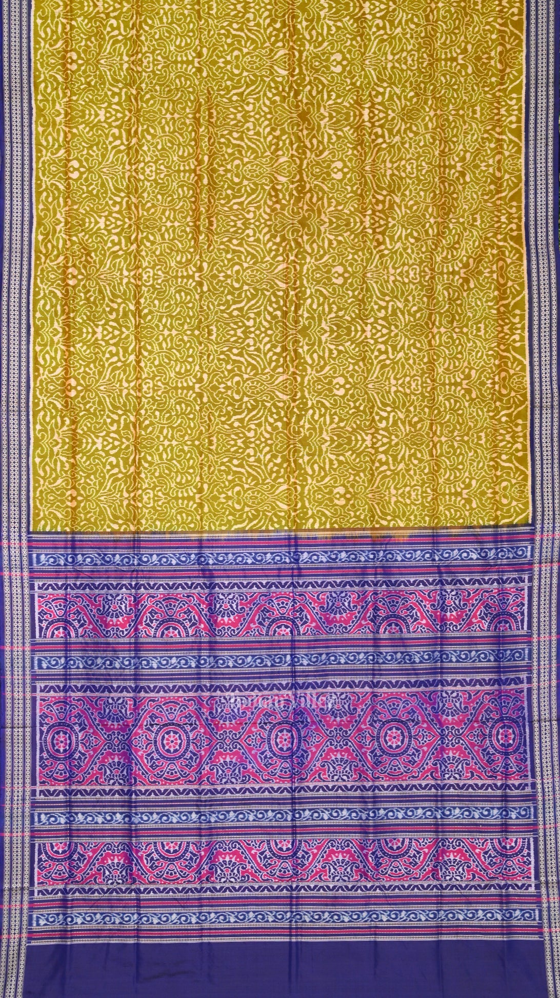 Mehendi Green Blue Floral Motif Sambalpuri Silk Saree