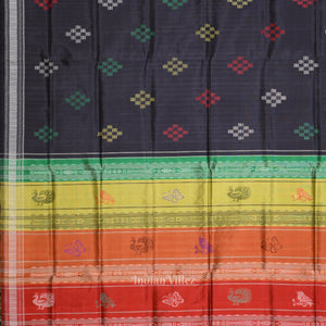 Black Pasapali Double Pallu Berhampuri Silk Saree