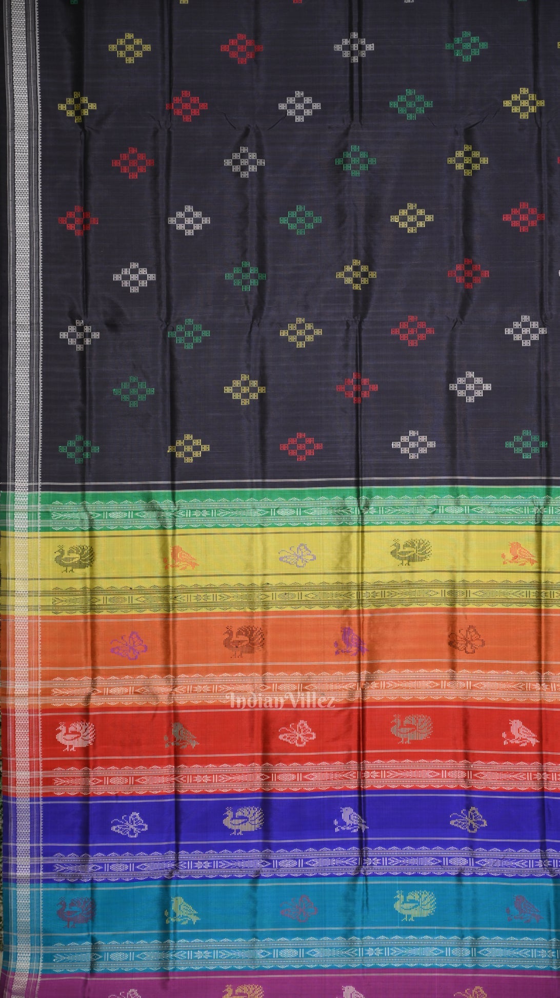 Black Pasapali Double Pallu Berhampuri Silk Saree