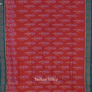 Red Maniabandha Rose Flower Motif Cotton Saree