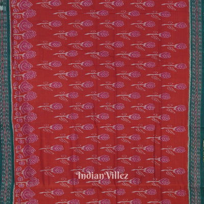 Red Maniabandha Rose Flower Motif Cotton Saree