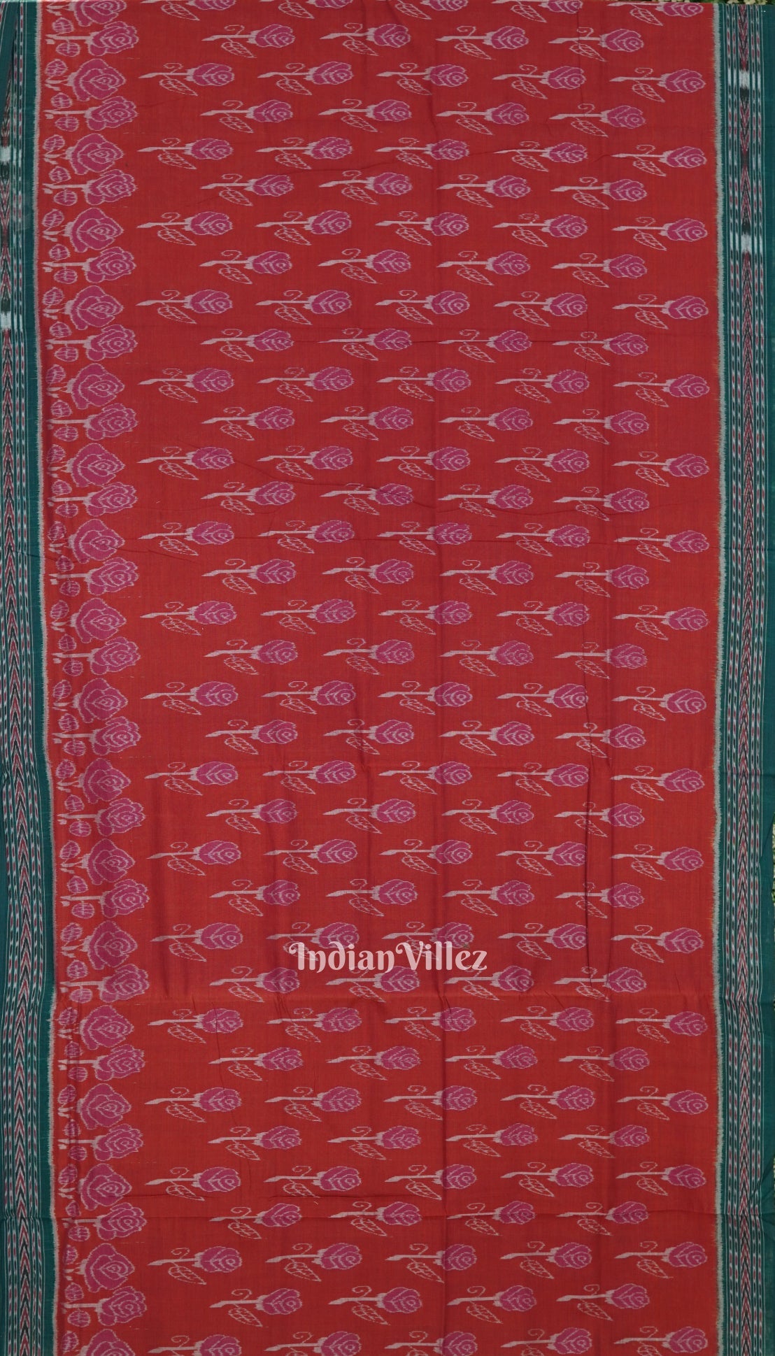 Red Maniabandha Rose Flower Motif Cotton Saree