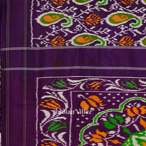 Purple Floral Motif Pochampally Ikat Handloom Silk Saree