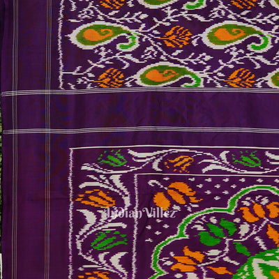 Purple Floral Motif Pochampally Ikat Handloom Silk Saree