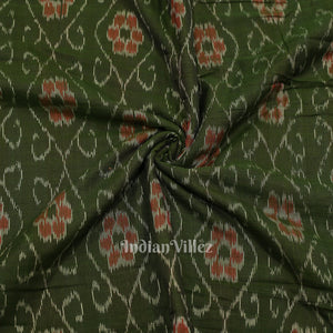 Mehendi Green Flower Pasapali Design Sambalpuri Odisha Ikat Cotton Fabric