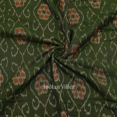 Mehendi Green Flower Pasapali Design Sambalpuri Odisha Ikat Cotton Fabric