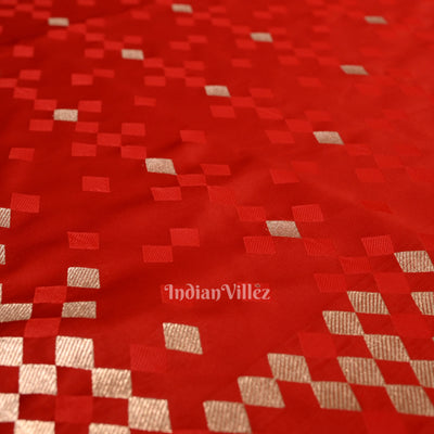 Deep Blood Red Soft Pure Mashru Satin Silk Banarasi Saree