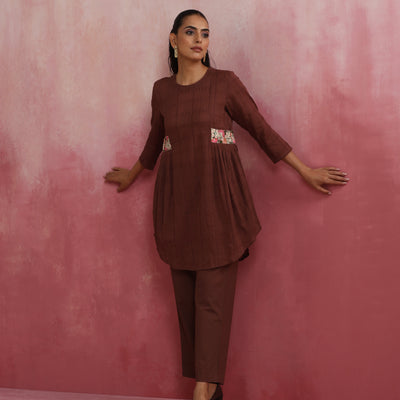 trueBrowns Brown Cotton Dobby Co-ord set