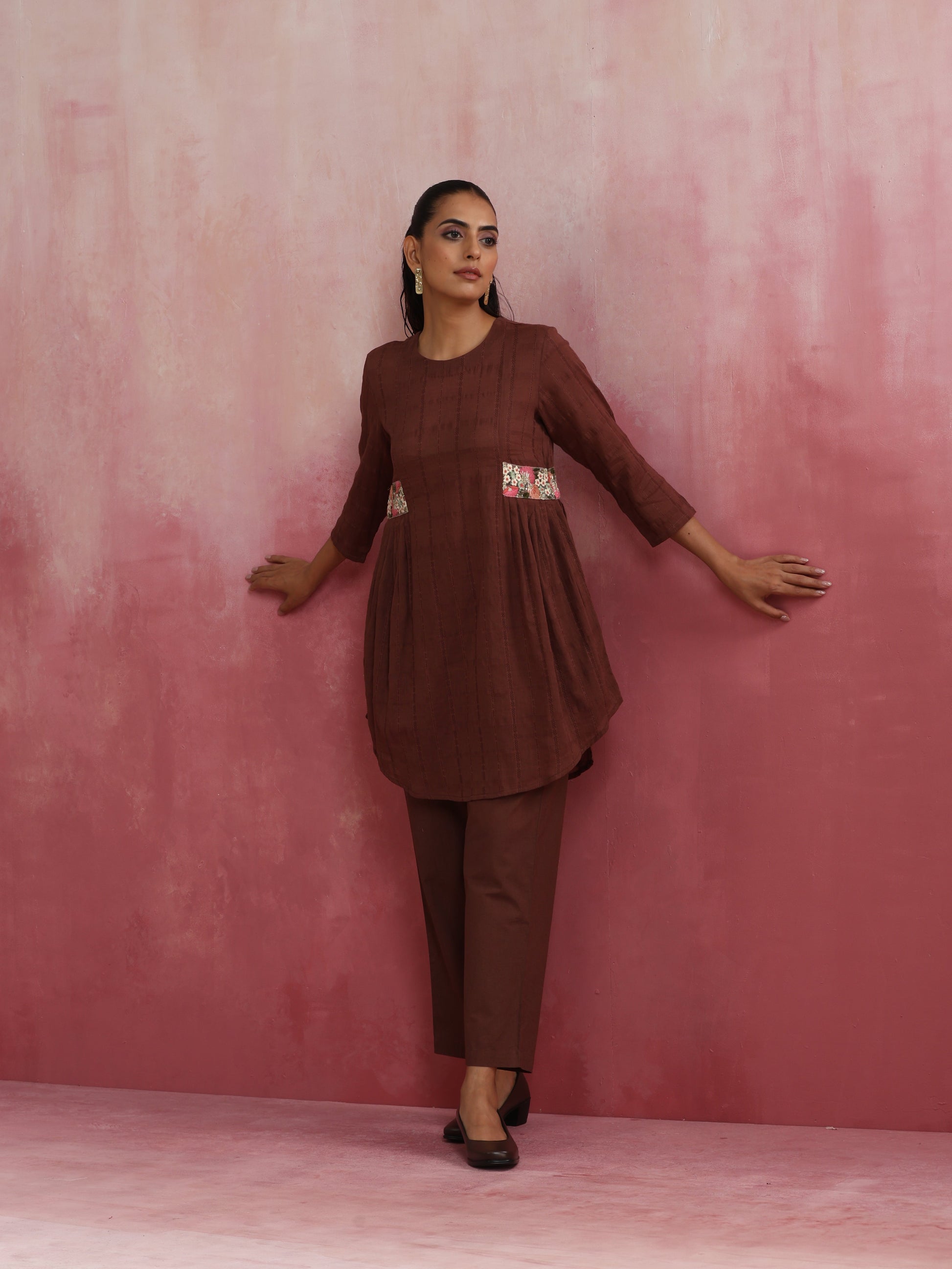 trueBrowns Brown Cotton Dobby Co-ord set