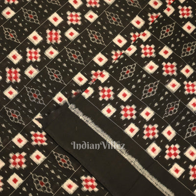Black Pasapali Sambalpuri Ikat Cotton Fabric