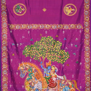 Purple Hand-Painted Kandarpa Ashwa (Horse) Pattachitra Saree