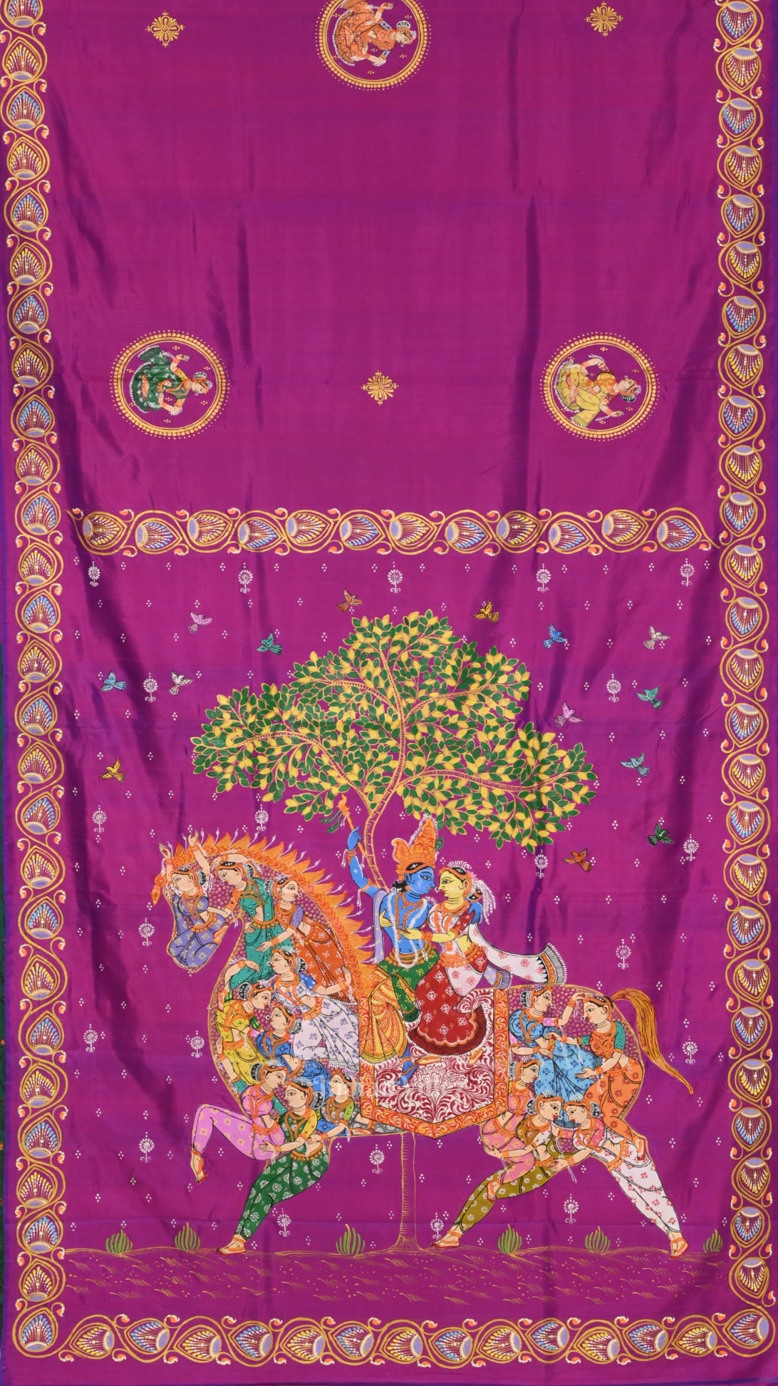 Purple Hand-Painted Kandarpa Ashwa (Horse) Pattachitra Saree