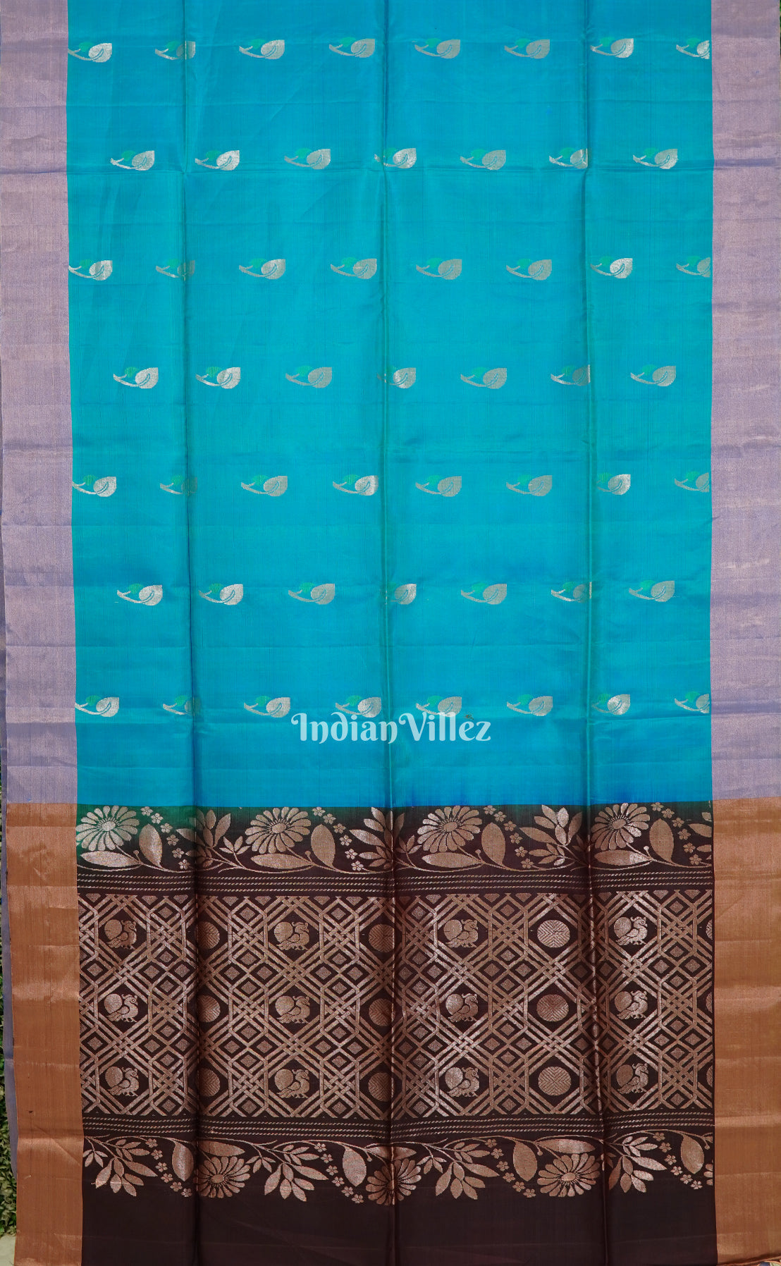 Sky Coffee Handwoven Bishnupuri Silk Saree