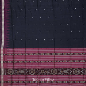 Black Magenta Single Butta Design Odisha Ikat Bomkai Silk Saree