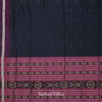 Black Magenta Single Butta Design Odisha Ikat Bomkai Silk Saree