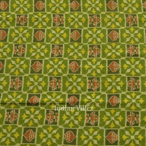 Mehendi Green Sankha Flowers Motif Sambalpuri Ikat Cotton Fabric