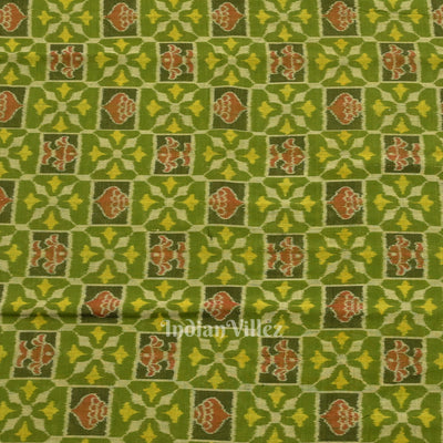 Mehendi Green Sankha Flowers Motif Sambalpuri Ikat Cotton Fabric