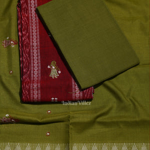 Maroon Mehendi  Doll Odisha Ikat Sambalpuri Cotton Dress set with Dupatta