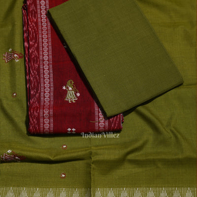 Maroon Mehendi  Doll Odisha Ikat Sambalpuri Cotton Dress set with Dupatta