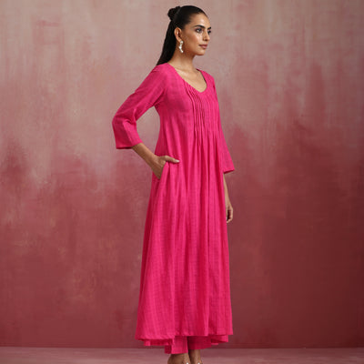 trueBrowns Pink Cotton Dobby Kurta Set