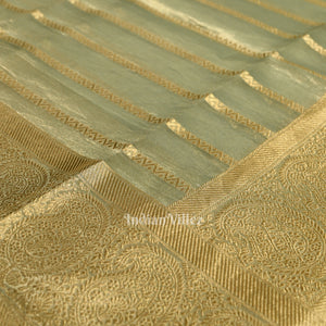 Bluish Green Zari Woven Tissue Banarasi Saree